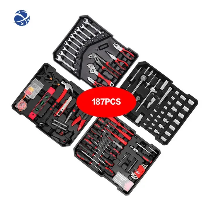 187PCS Household Tool Set Multi Car Tool Kit Box Hex Ratchet Steel Wrench Socket Set Hand Tools Set