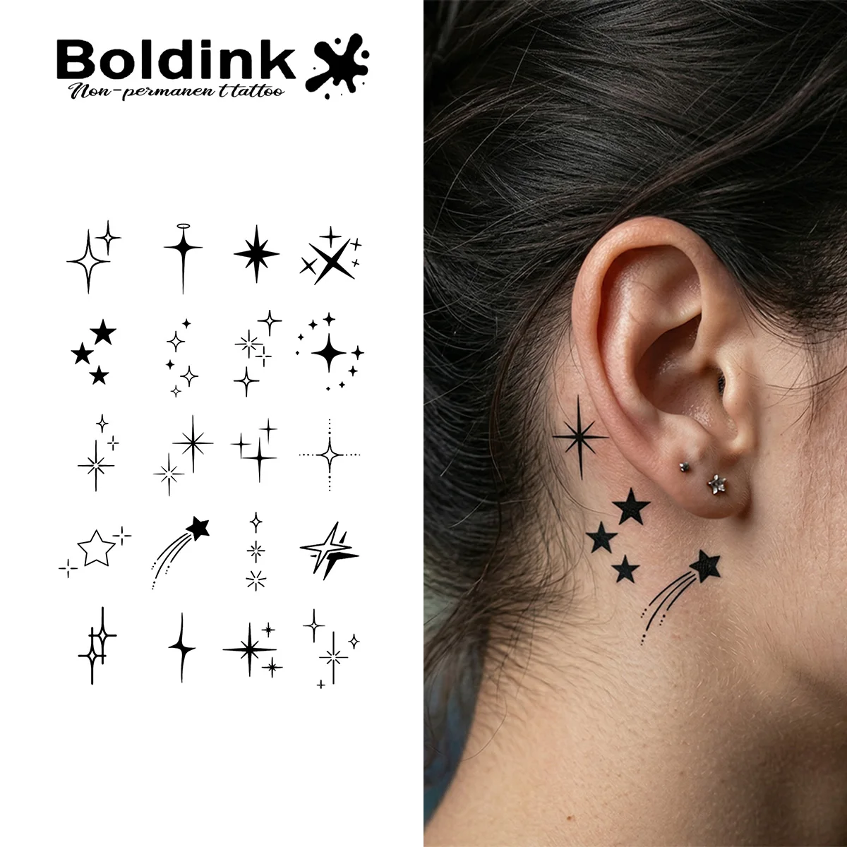 BOLDINK Starburst Theme Moisturizing Tattoo Sticker Unisex Fashion Design Easy Apply Waterproof Lasts 1-2 Week