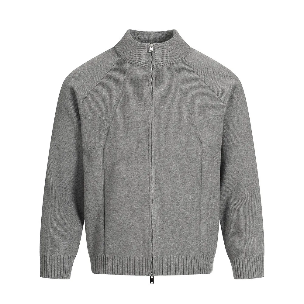 

2025 Мужской однотонный вязаный свитер с воротником-стойкой, двусторонняя куртка на молнии, повседневный кардиган в стиле Vibe, весна-осень