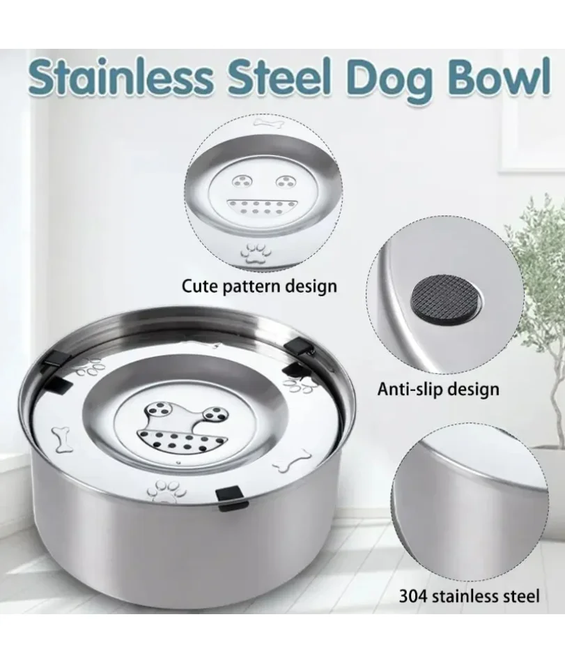 

Big Capacity Stainless Steel Dog Floating Bowl, No Spill Anti-Splash Dog Water Dispenser, Non-Slip Dog Cat Pet Water Feeder Bowl