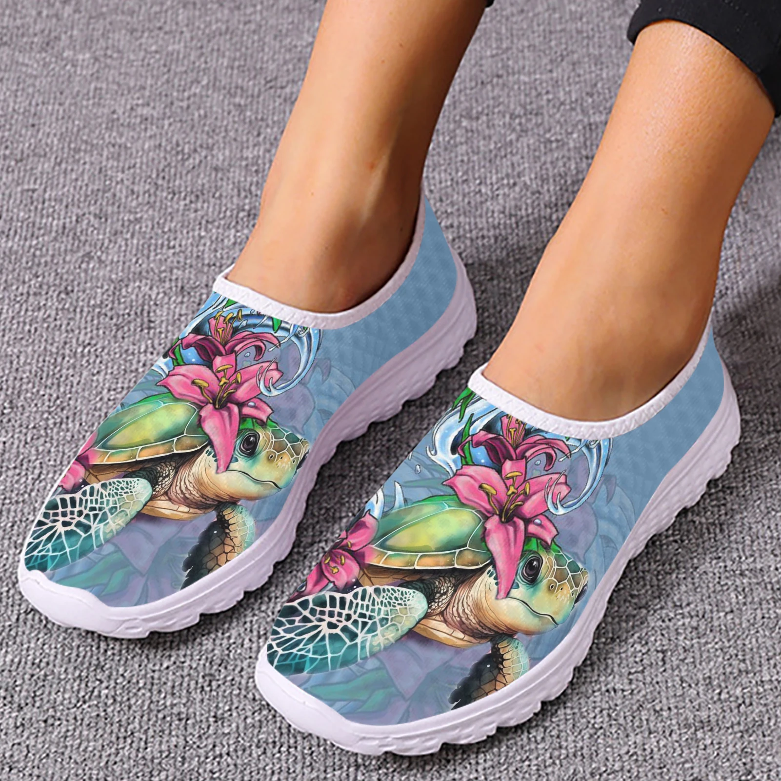 INSTANTARTS Polynesian Turtle Loafers Hibiscus Print Shoes Hawaiian Flower Comfortable Slip-on Women\'s Shoes Mesh Shoes Footwear