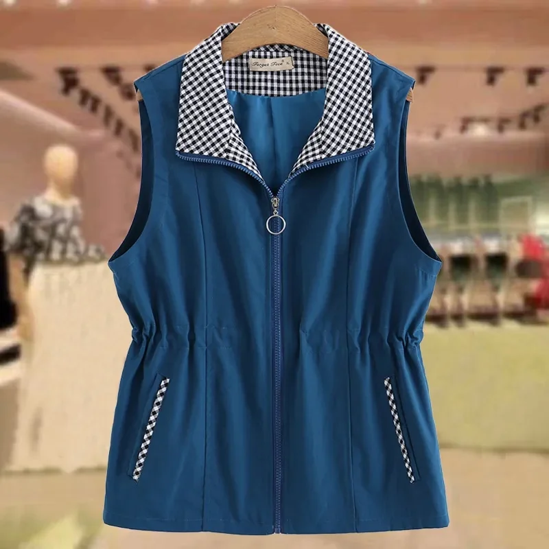 Chaleco para mujer de mediana edad y ancianos, chaqueta informal sin mangas con cintura elástica, Tops femeninos 4XL, novedad de primavera y otoño