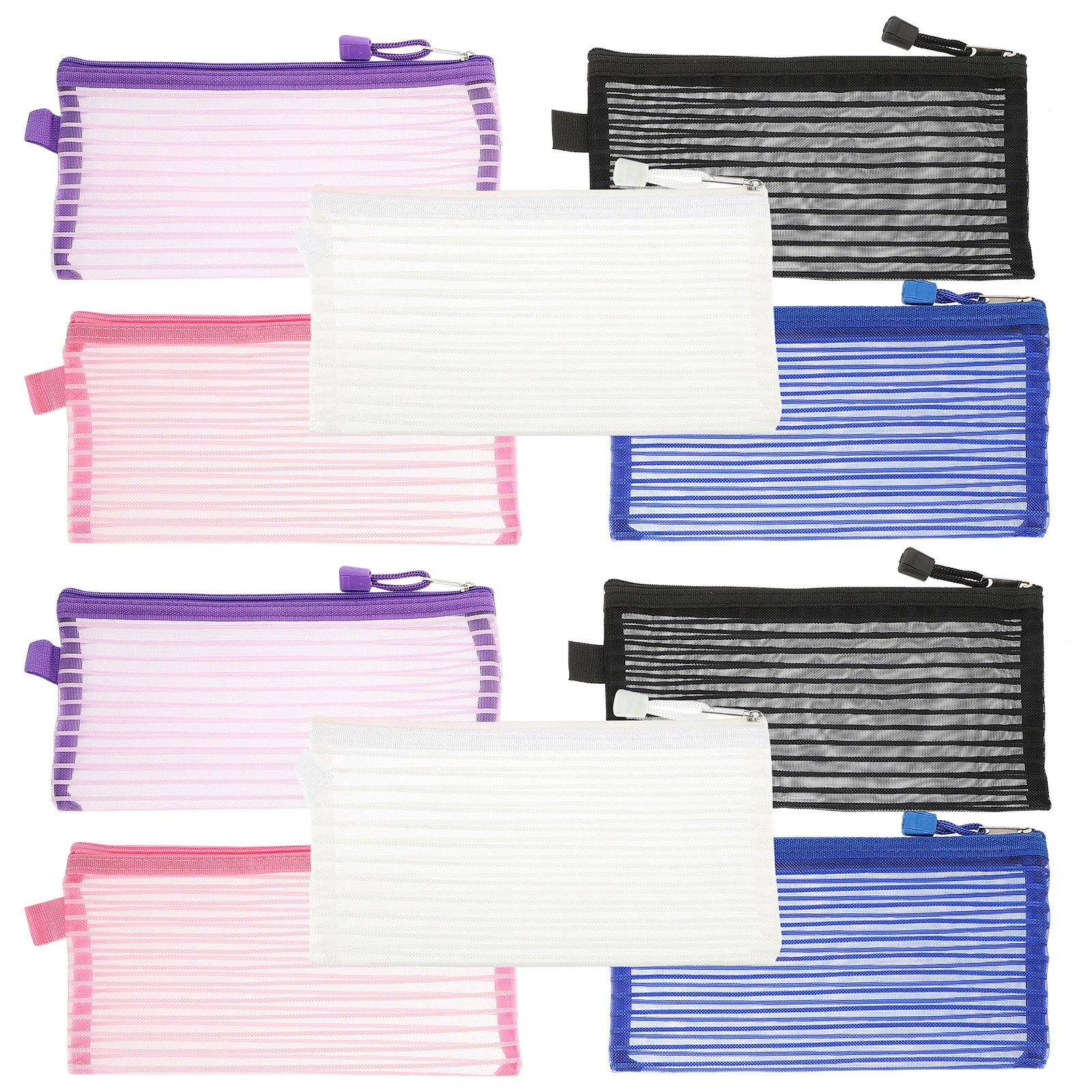 

10pcs Large Capacity Stationery Bag White Purple Black Mesh Pencil Case Polyester Aesthetic Pouch Bulk Travel Art