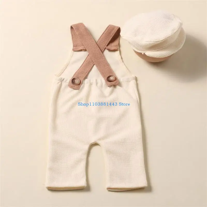 

Q6RE Infant Photo Costume Hat & 90s Uniform Pants Photo Clothes Newborn Shower Gift