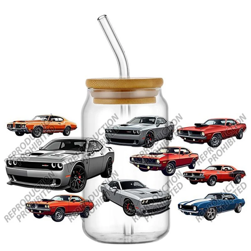 Popular Sports car series 16oz UV DTF 3D Transfer Sticker Decals For Glass Can Cup wrap Craft DIY Gift Creative view 2