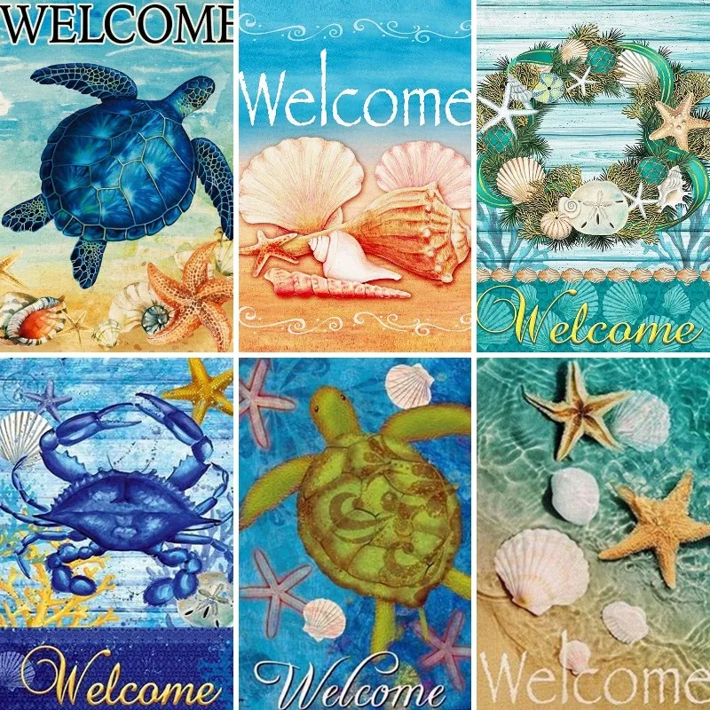 Diamond Painting Kits for Adults Coastal Crab Tropical Summer Beach Ocean Welcome Turtle DIY 5D Full Drill Paint with Diamond