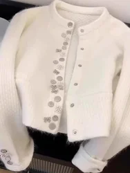 가을 겨울 신상 스타일 푹신하고 부드러운 니트 오픈 가디건 루즈핏 긴팔 멀티 버튼 디자인 여성용 다용도 아우터웨어