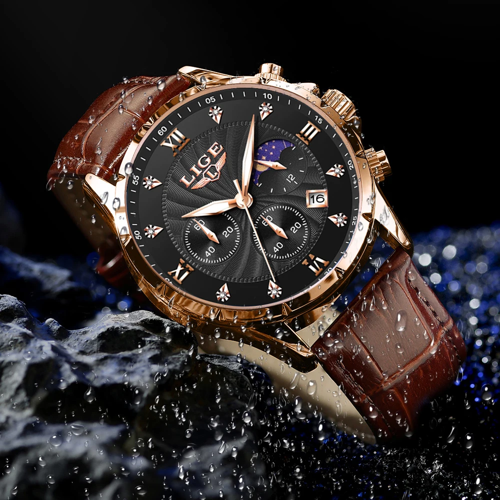 LIGE Men's Watch Luxury Busine - Suede Strap Watch recension och pris