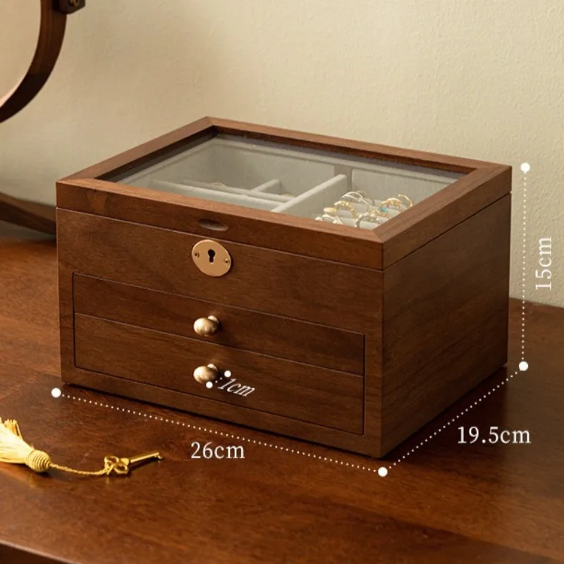 صندوق منظم مجوهرات كبير صناديق تخزين المجوهرات الشفافة قلادة حلقة القرط عرض حالة سيدة سوار قلادة الحالات