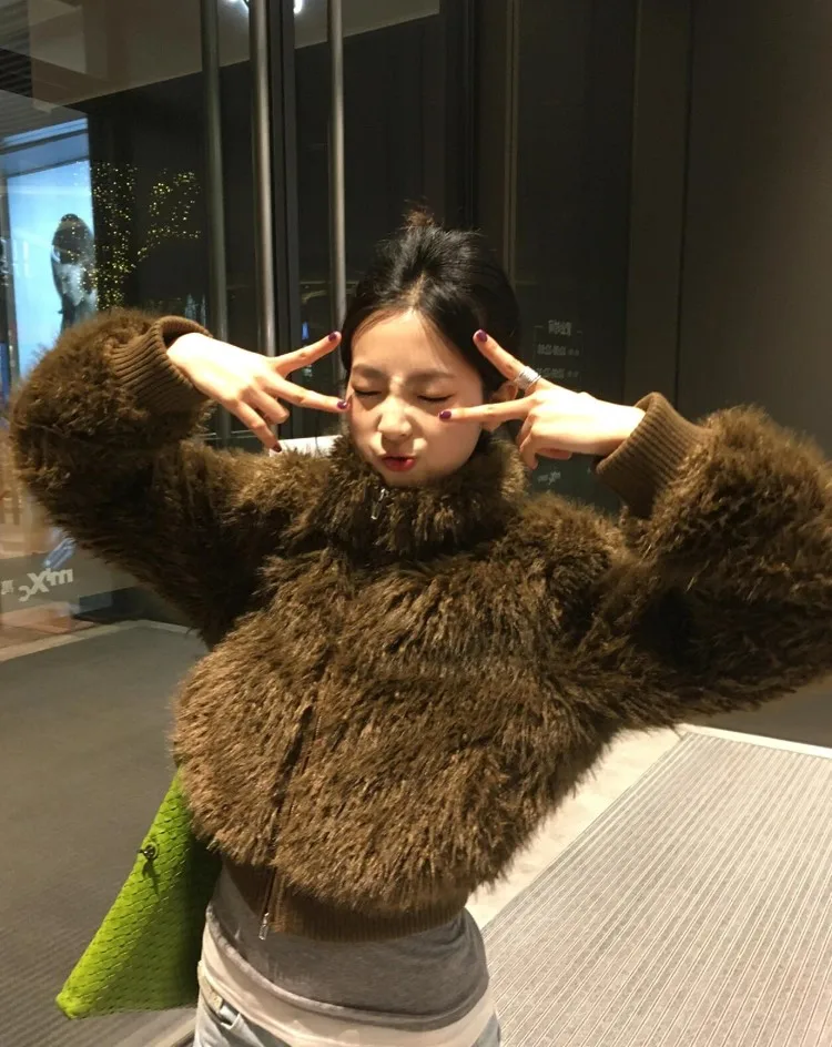 Cappotti scaldacollo in pelliccia sintetica Tasche da mezza stagione da donna Colletto stampato di media lunghezza Scaldacorpo Ricamo caffè Cintura diagonale