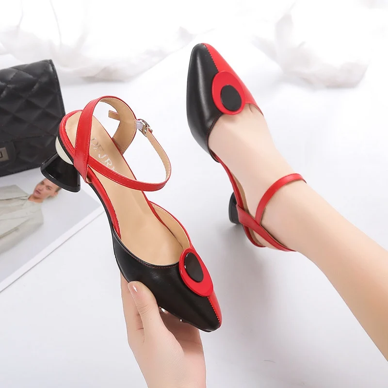 Color Block Fashion Summer High Heel Sandals Special Heel Black and White Sandals Red and Black Fashion Plus Size Women\'s Shoes