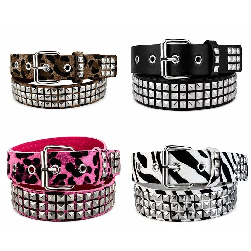 Fashion Trend Leopard Print Punk Belt Square Bead Y2k Women's Jeans Decorative Belt Fashion Accessories Gift Wholesale