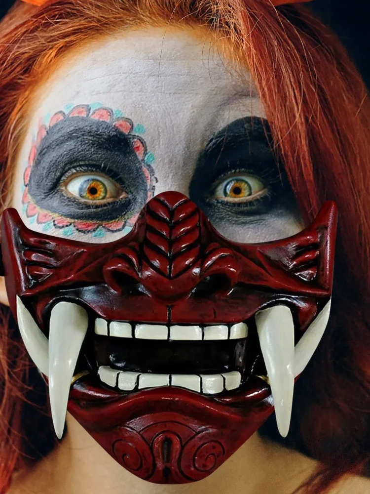 Японский самурай Они демон маскар Хэллоуин демон самурай косплей ужас Праджня убийца Дикекер пластиковые маски Feestkostuum Rekwi