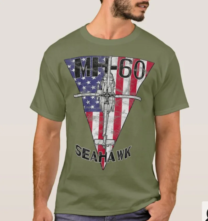 Vintage MH-60 Seahawk Military Helicopter Patriotic T-Shirt. Summer Cotton Short Sleeve O-Neck Mens T Shirt New S-3XL