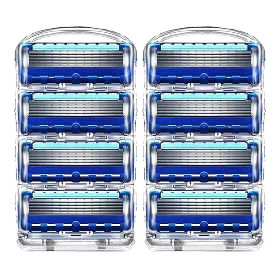 8 قطع من عبوات الحلاقة ذات 5 شفرات تناسب مقابض النظام المكونة من 5 طبقات، أشرطة الحلاقة اليدوية للرجال لتصفيف الوجه واللحية والجسم