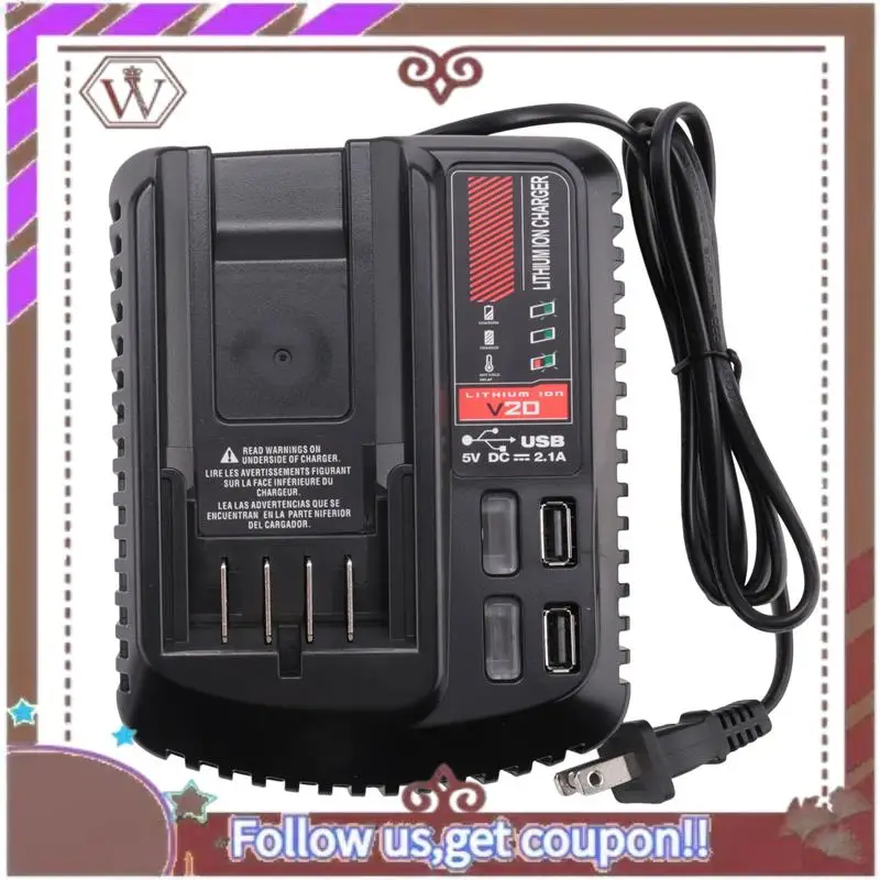 ABBG-For CRAFTSMAN 20V 2A Li- Battery Charger CMCB102 Rechargeable Power Tool Lithium Battery Charger Dual USB