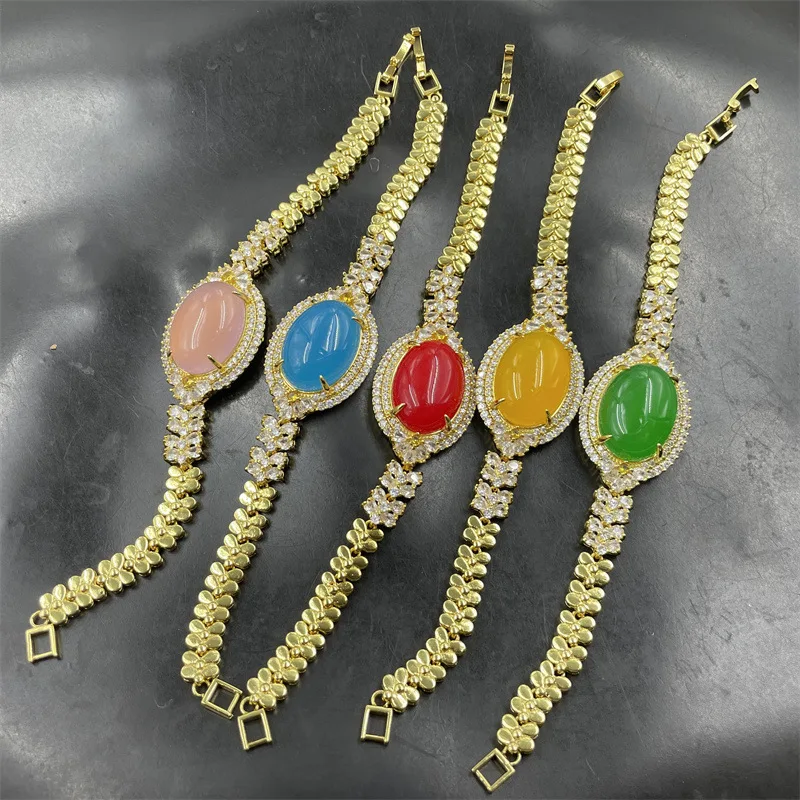 New Inlaid Green Chalcedony Manual Pink Agate Blue Factor Bracelet