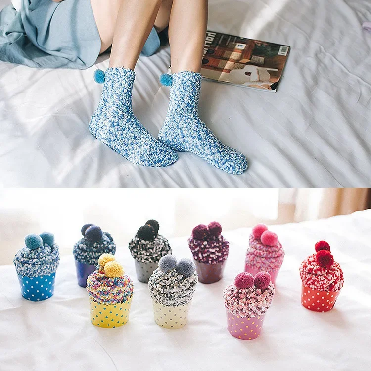 

Women Girl Soft Christmas Gift Pink Cotton Floor Fluffy Cake Socks Yummy