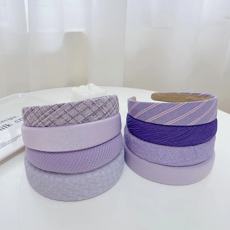 Purple Series Hairband Striped Wrinkled Leather Sponge Headbands for Women Spring Summer Hair Accessories Girls Fashion Headwear