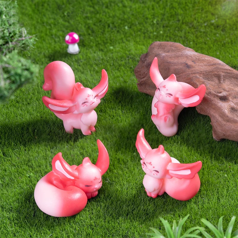 Cute Pink Little God Fox Statue Micro Landscape Home Desktop Car Dashboard Decoration