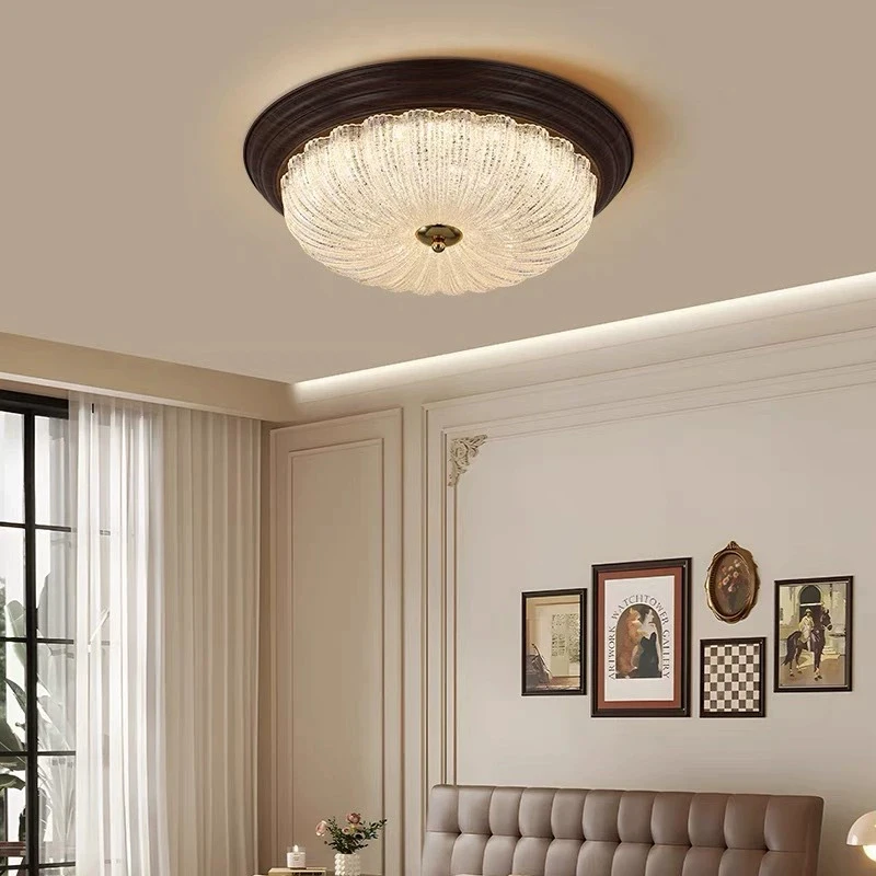 Retro Crystal Glass Flower Ceiling Lamps LED Bedroom Lamp Medieval American Home Decor Corridor Aisle Living Room Ceiling Lights