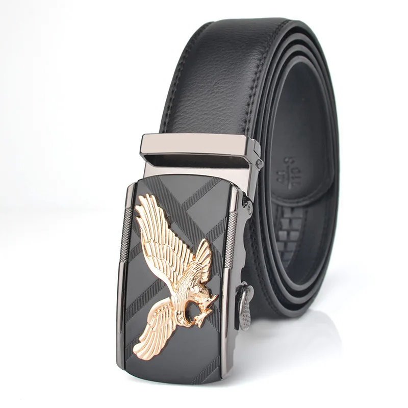 2024 Men\'s Genuine Leather Belt Eagle Style Automatic Buckle Belt Strap Adjustable Luxury Brand Belt Fashion Business Men\'s Belt