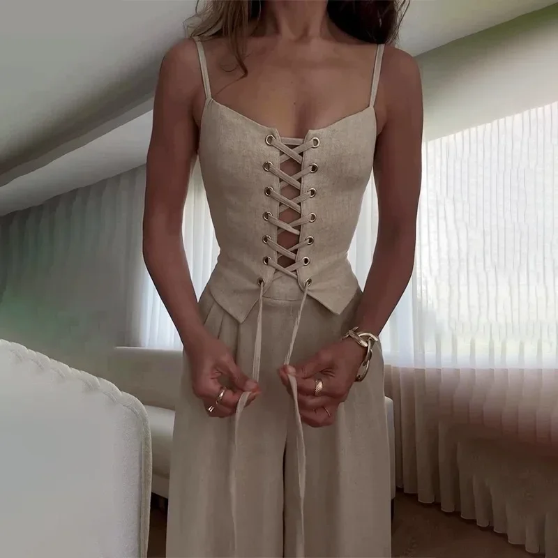 Tenue de loisirs d'été pour femme, tenue de bureau, couleur unie, Slim, ensemble deux pièces, Chic, sans manches, débardeur et pantalon à poches