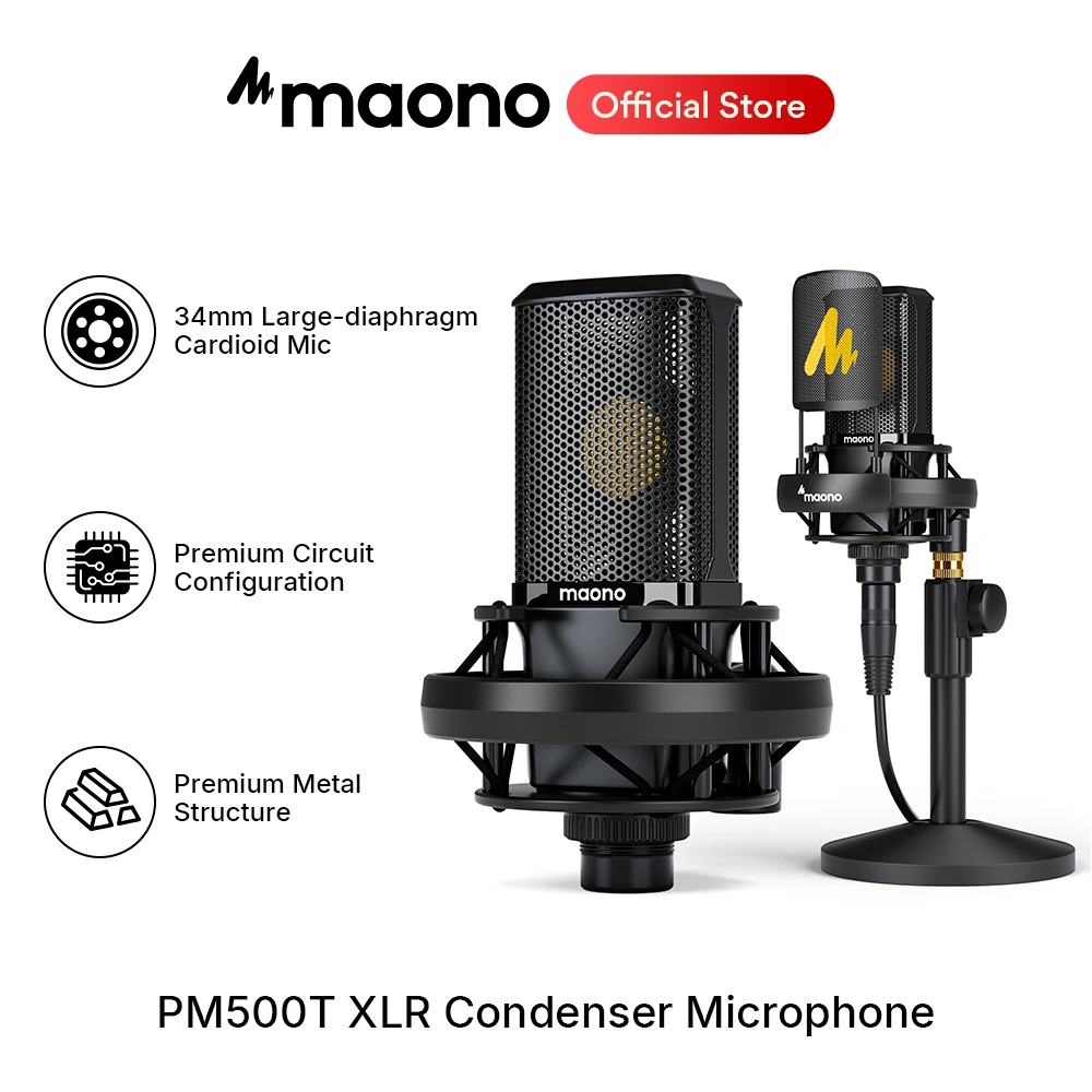 

maono PM500T XLR Condenser Microphone 34mm Large Diaphragm Microphone Cardioid Studio Mic for Recording,Podcasting,Streaming,DJ