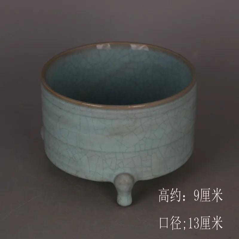 Vintage Chinese Ru Ware Celadon Crackle Three Legged Incense Burner Brush Pot Desk Decor