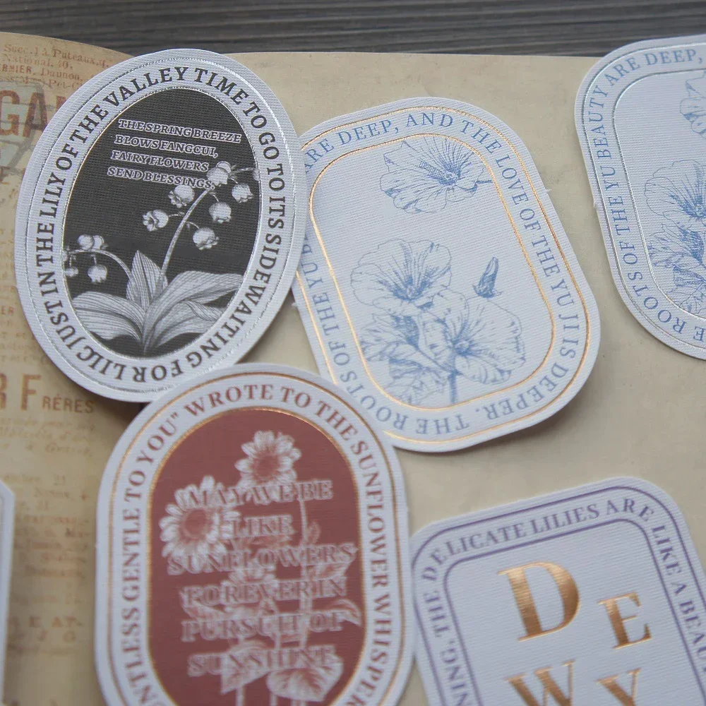 

18pcs Gold Silver Impression on Plants Tag Paper Sticker Style Scrapbooking DIY Gift Packing Label Decoration