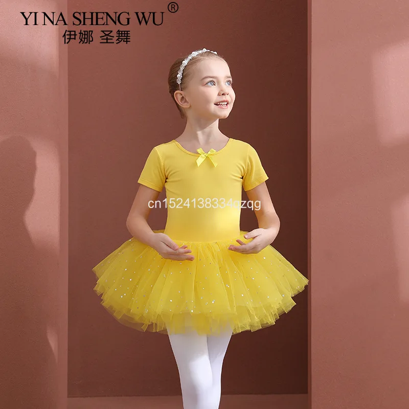 

Детская танцевальная одежда с короткими/длинными рукавами из чистого хлопка, тренировочная одежда для девочек, комбинезон для балета и танцев, юбка, одежда для танцевальной практики