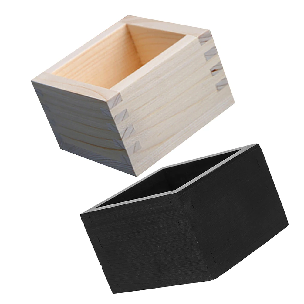 

2Pcs Japanese Sake Cup Wood Box Square Shape Small Portable Storage Holder Reusable Multi Functional Sake Container