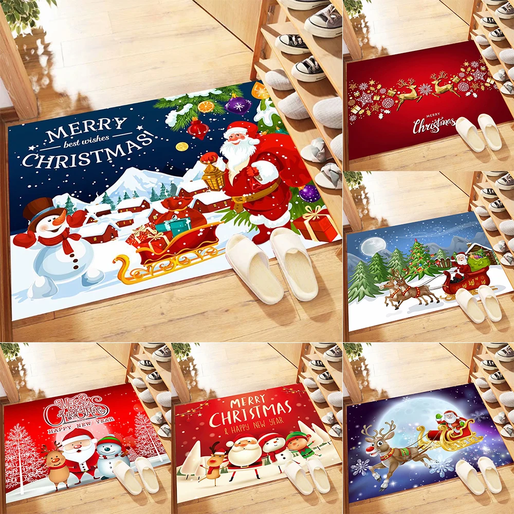 Christmas series carpet floor mats festive atmosphere decorative   cartoon Santa Claus anti-slip door 