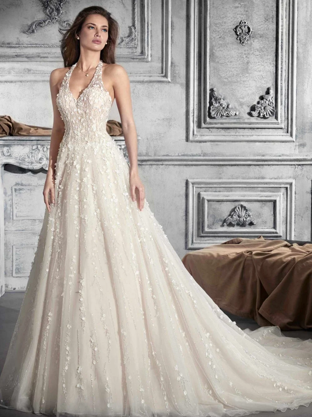 

DMDRS Sexy V-Neck Wedding Dress Classic A-Line Bridal Gowns Formal Appliquéd Floor-Length Wedding Gowns Vestidos De Novia