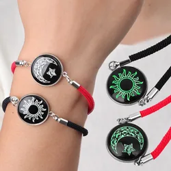 Sun and Moon Lovers Couple Bracelet Adjustable Romantic Bracelet Stainless Steel Glow in The Dark Bracelet Fashion Jewelry Gifts