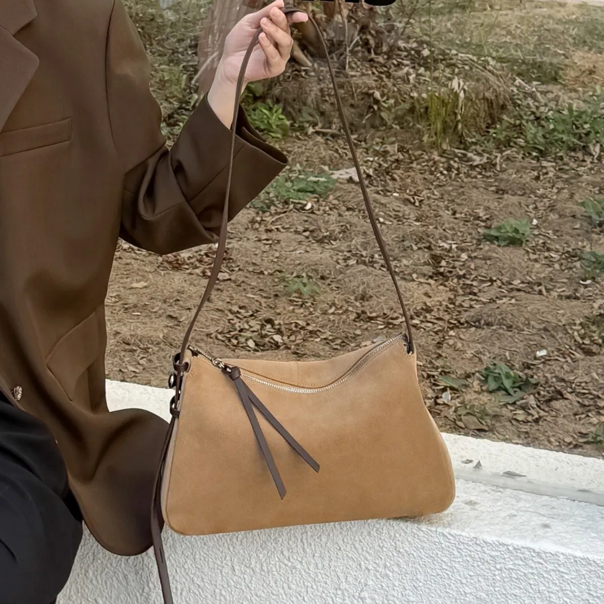 

Vintage Suede Bag 2025 Frosted Leather Underarm Bag Lazy Wind One Shoulder Crossbody Dumpling Tote Bag