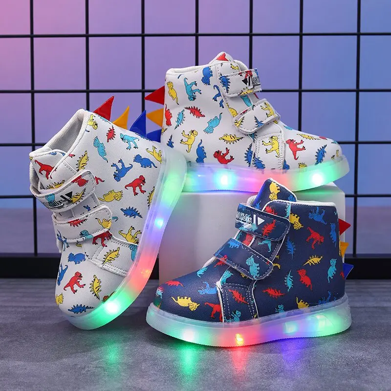 MGO Kidss Autumn New Boy Lights Light Shoes Small Dinosaur Lights Shoes Sneakers Boots Lights Shoes Flashing Shoes 1-3-6 Years O