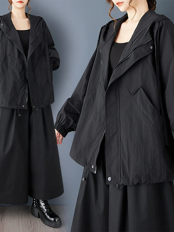 캐주얼 패션 이중 레이어드 작업복 재킷 후드 슬림핏 루즈핏 가을 2025 여성 캐주얼 슬레 아우터웨어