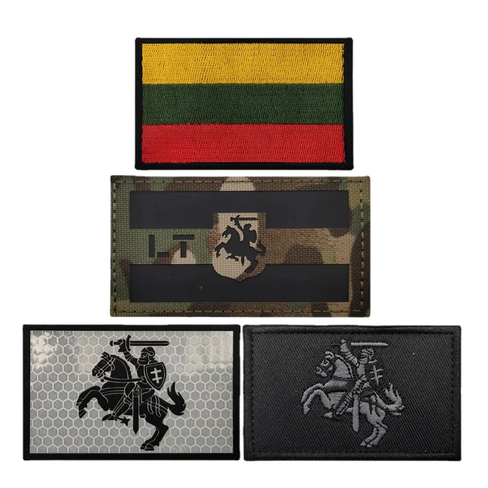 Baltic States Lithuania Embroidery Flag Patch Reflective LT Badge Lithuanian Crusader Knight Tactical Morale Emblem Hook&loop