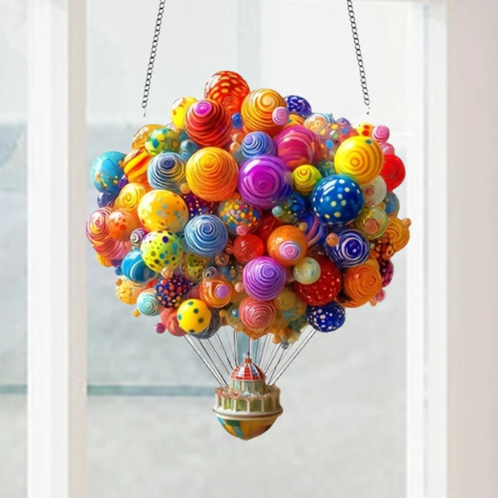 2D Flat Hot Air Balloons Hanging Ornament 7x7.8inch for Courtyard, Stairs