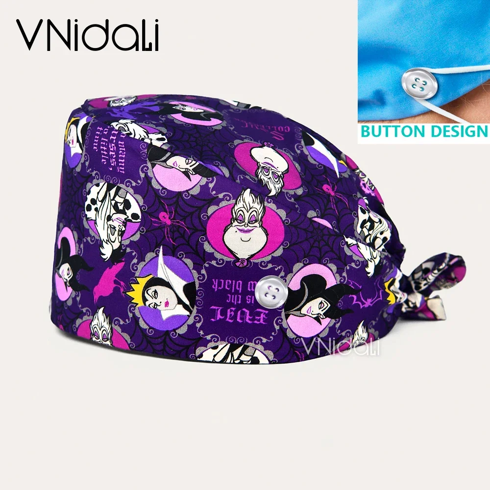 2024 new Unisex Cartoon Adjustable Scrub Hat Doctor Nursing Surgical Cap Lab Nurse Hat button Scrub cap women hat