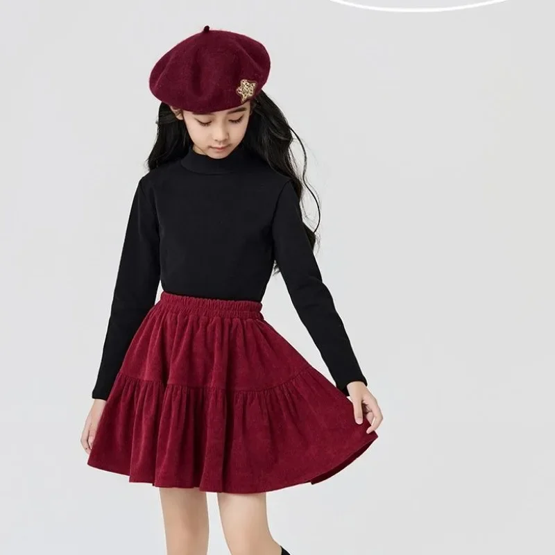 Corduroy Girls' Plus Size Retro Half Skirt Vintage Versatile Skirt for Big Kids School Party Casual Wear Non Slip Durable Fabric