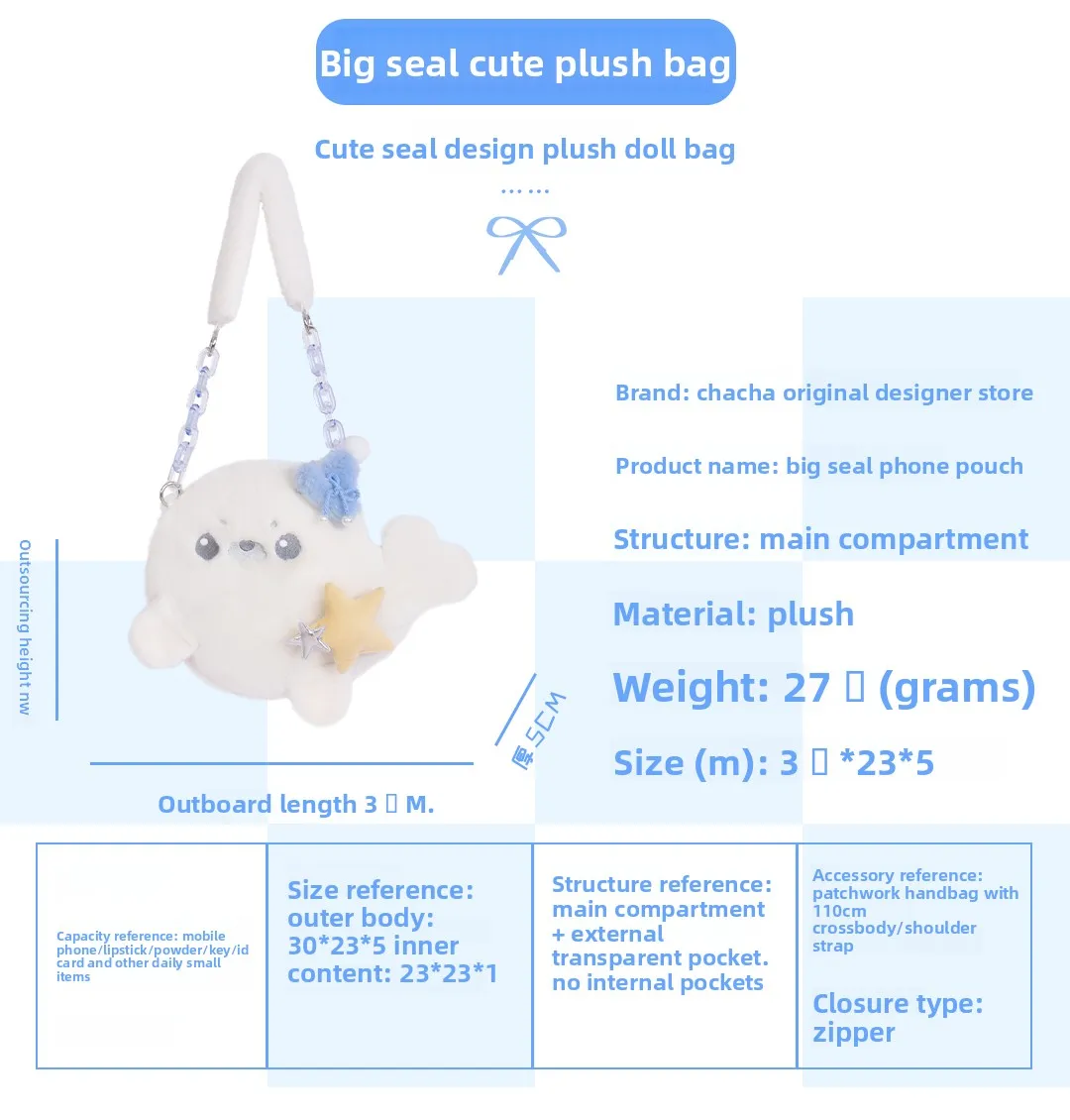 Original Winter Winter Velvet Bag New Cute Seal Doll Lolita Plush Handbag