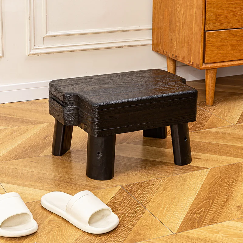 Solid Wood Hallway Ottoman Wabi-Sabi Tea Tables with Convex Surface Mortise-Tenon Shoe Bench
