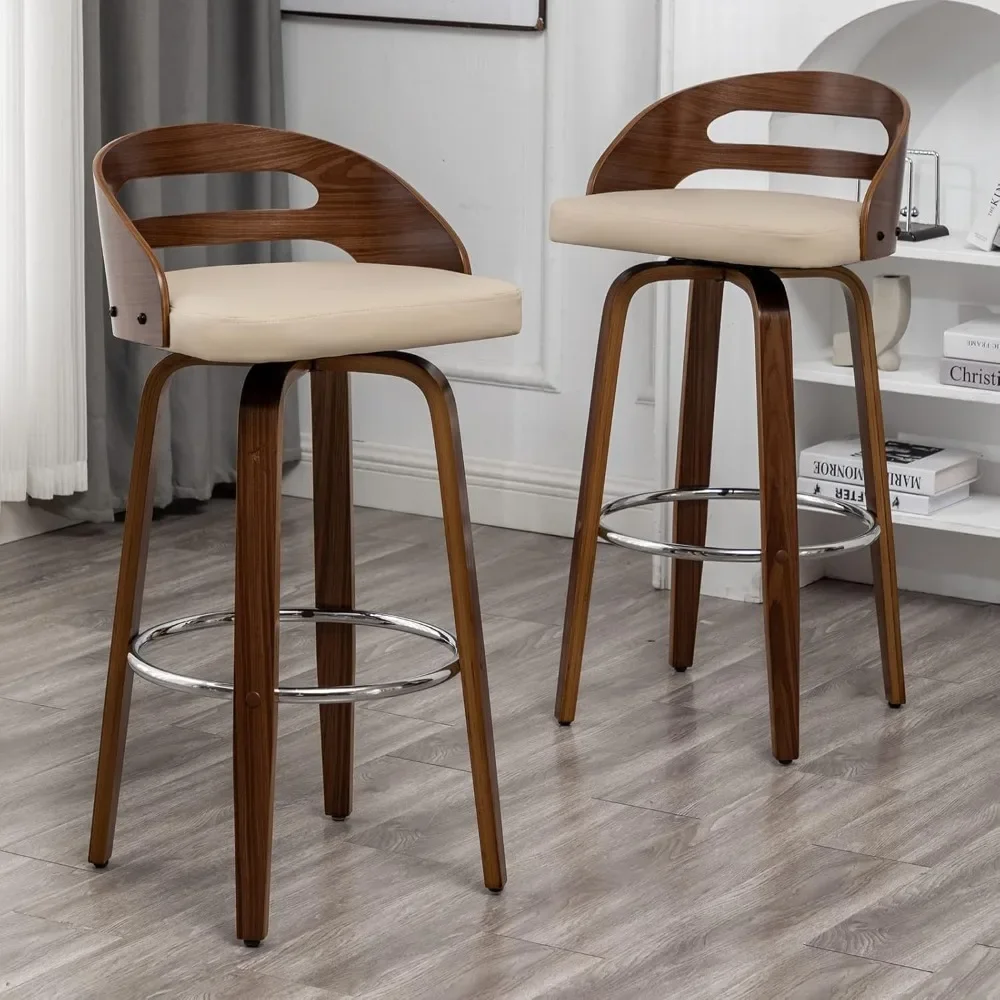 Taburetes de barra giratorios con respaldo bajo, sillas de barra de madera con asiento de cojín suave, altura de asiento de 30,31 pulgadas, Juego de 2