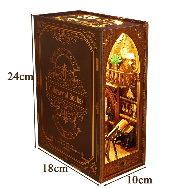 Imagem -06 - Diy em Madeira Miniatura Book Nook Insert Kit Luzes Led Estante Biblioteca Saint Igreja Bookend Decoração para Casa