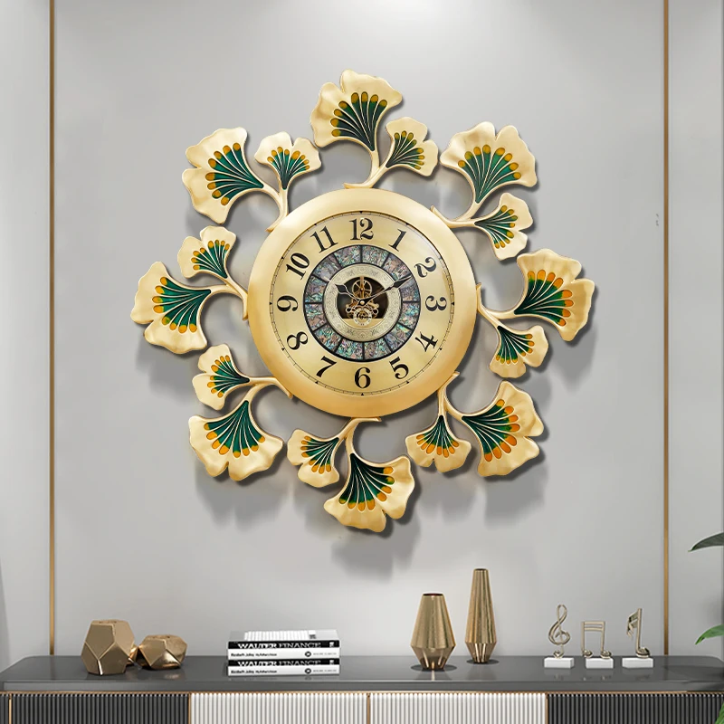 Light Luxury European Ginkgo Clock Modern Home Living Room Entrance Creative Decorative Art Clock Wall Hanging