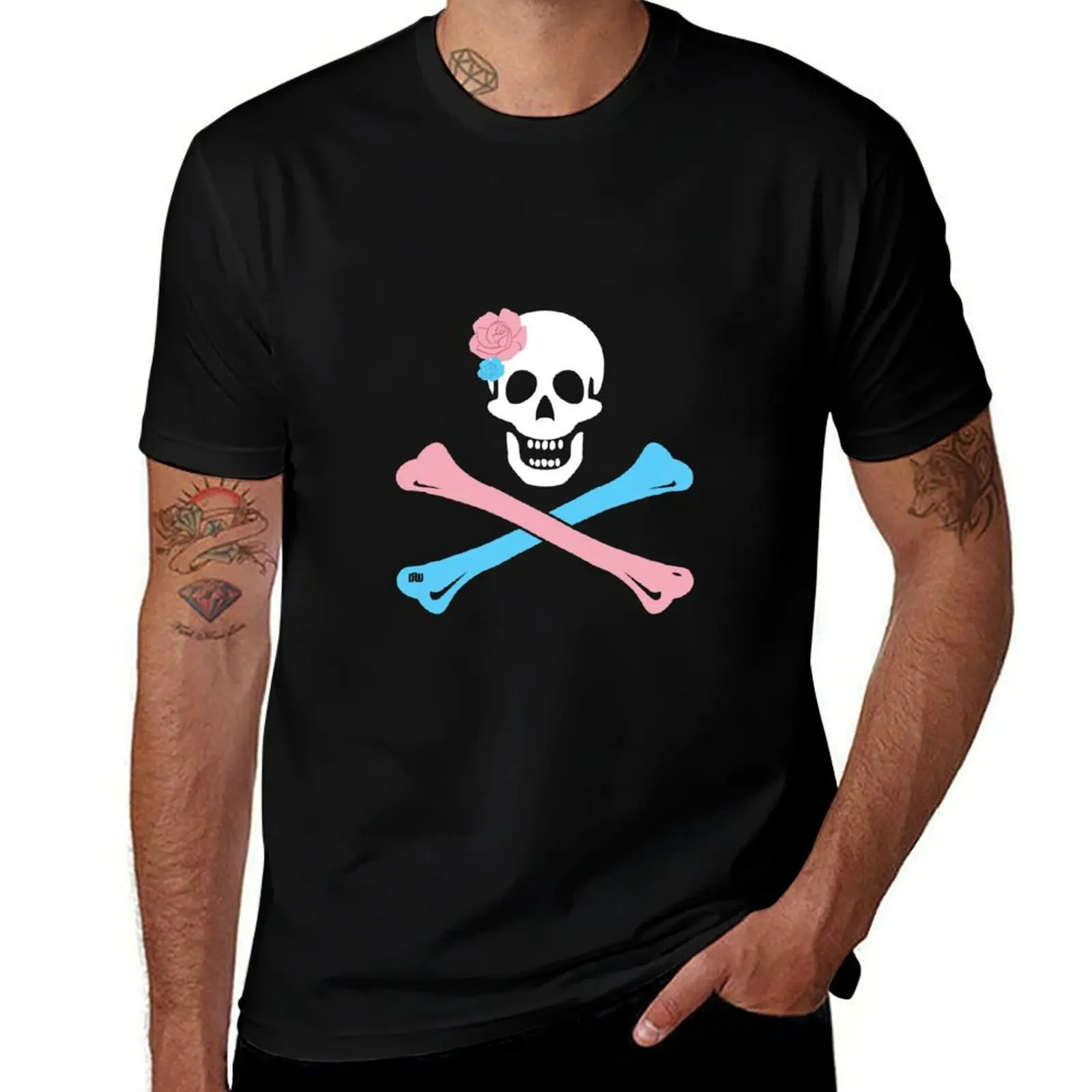 

Trans Pride Skull and Crossbones T-Shirt blanks vintage anime shirt anime stuff anime t shirts Men's t-shirt