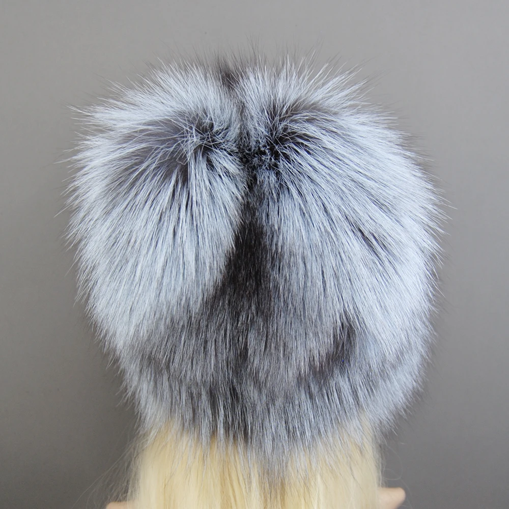 2024 Fashion New Style Russian Bomber Caps Women Winter Fur Hat Genuine Fox Fur Hats Knitted Silver Fox Fur Caps Female