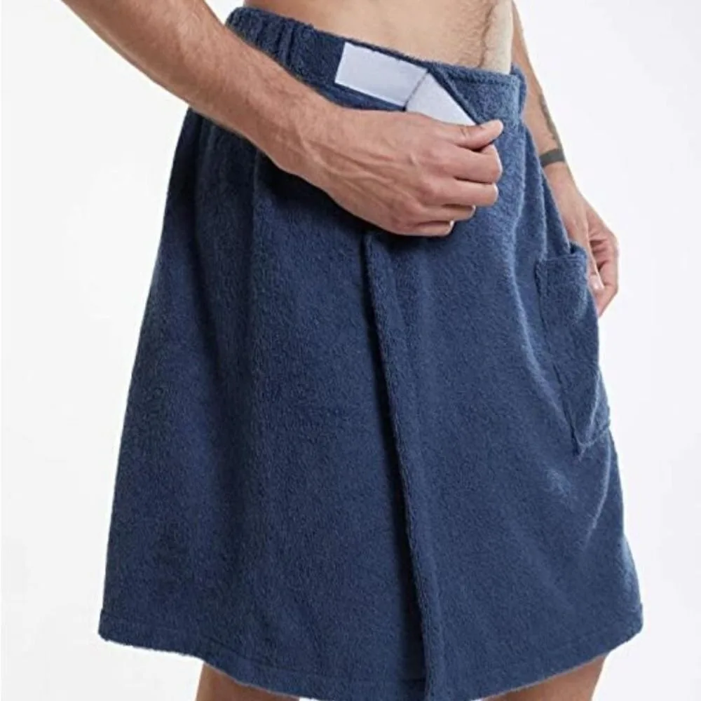 New Soft Men Wearable Bath Towel Adjustable Fastener with Pocket Bath Wrap Skirt Absorbent Comfortable Spa Bath Towel Sauna